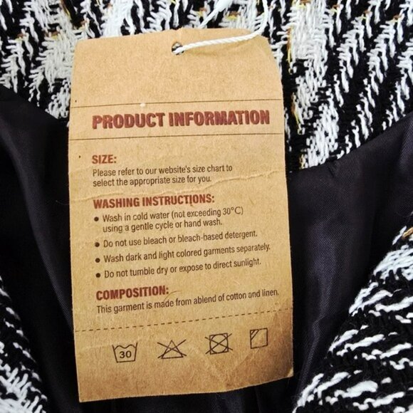 Women's Black White Tweed Plaid Jacket Coat Size 3XL Snaps Lined Linen Cotton - Picture 10 of 15